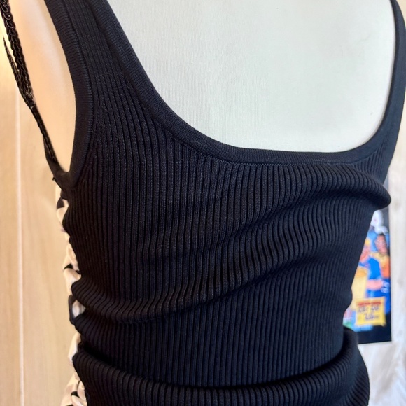 Vintage Bebe Women's Small Black and White Polka Dot Silky Ruched Tank Top 2000s - Picture 6 of 8